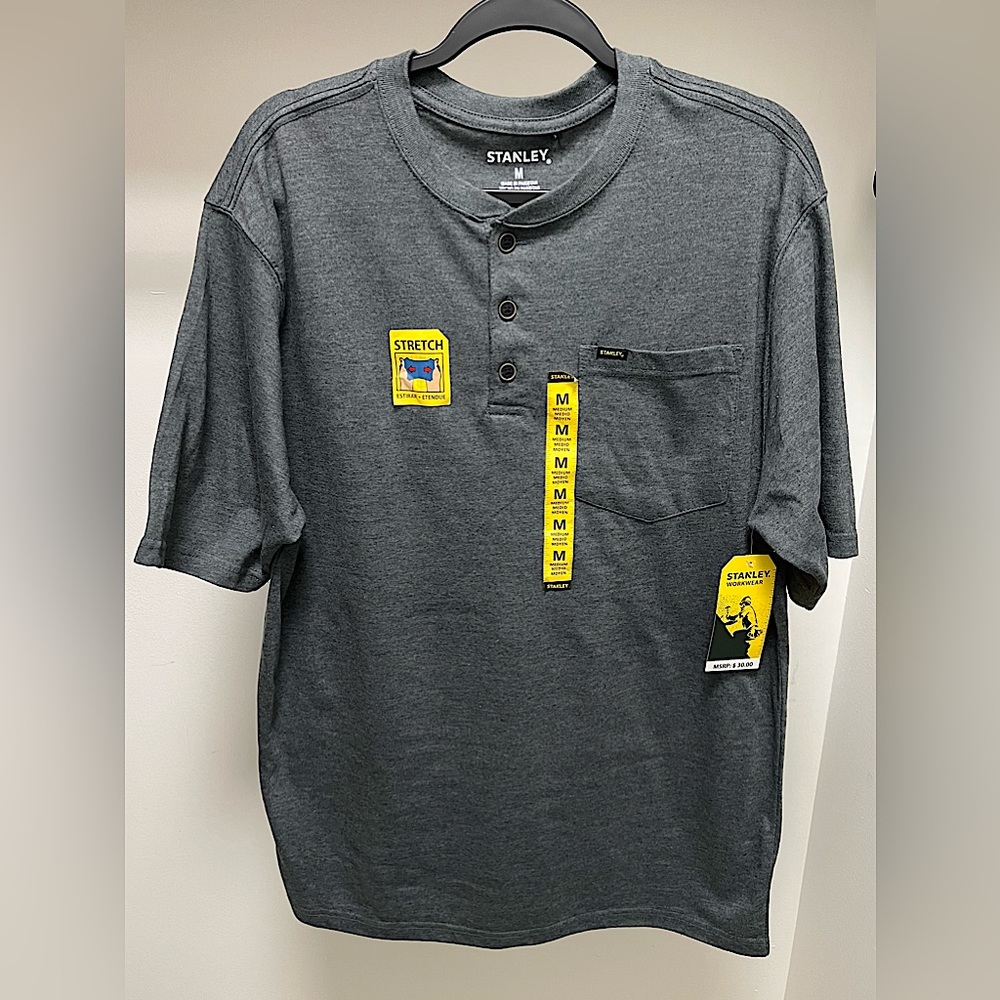 NWT Stanley Workwear Mens Button Up Crew Neck Short Sleeve Stretch Shirt